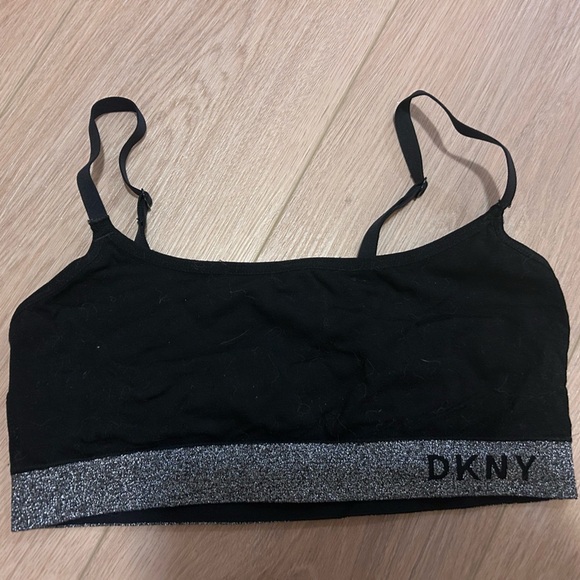 DKNY Women’s Black Sports Bra/Bralette Size M with sparkly silver band - Picture 1 of 4